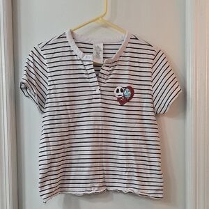 Disney Nightmare Before Christmas Black and White Striped Tee with Heart Patch